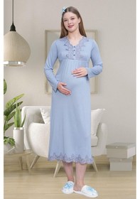 Resim Mecit Pijama Mecit 1518 Mavi Sabahlıklı Lohusa Gecelik Takım 