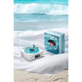 Resim Waves Nostalji Plak Görünümlü Bluetooth Hoparlör 3D Ses Dalgası Retro Müzik Plak Mavi 
