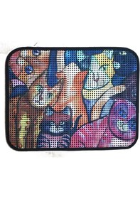 Resim Petesia Kedi Tuvalet Önü Elekli Paspas 60x45 Cm Kedi Suratlar Desenli, Kaymaz Taban 