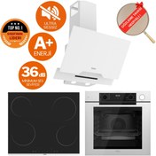 Resim Ferre FryArt& Buharlı Lucido Sessiz Davlumbaz Elektrikli Beyaz Ank. Set (D064-SA + MS261 + QEP64CB) 