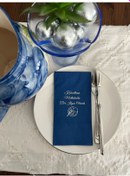 Resim Gümüş Yaldızlı Bodrum Mavisi Kahvaltının Mutlulukla Bir İlgisi Olmalı Peçete 16 Adet 