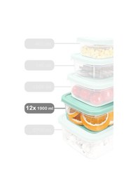 Resim Meleni Home 12 Adet Dikdörtgen Erzak Saklama Kabı Mikrodalgaya Uygun Düzenleyici Organizer 1900 ML Yeşil 