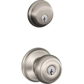 Resim FB50 N V Geo 619 G60 Tek Silindir Deadbolt And F51 Kablo Entry Georgian Knob Kablo Alike, Saten Nikel Finish 