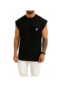 Resim Bahriyeli Collection Oversize O Harfi Cep Baskılı Atlet Siyah 