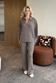 Resim Laluvia Kahverengi Örgü Triko Takım - 98074 Kahverengi 