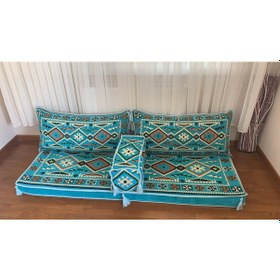 Resim Coton Şark Köşesi Anadolu Desenli Minder Takımı Turkuaz 