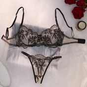 Resim Kadınlar İçin Saray Tarzı Nakışlı Lingerie Seti, Şeffaf Sütyen ve File Tanga, Nefes Alabilen Rahat İç Çamaşırı 
