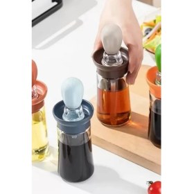 Resim Hazneli Silikon Uçlu Cam Yağdanlık Sirke Yağ Yumurta Ve Sos Fırçası Asorti 