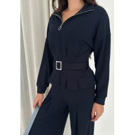 Resim Modal Kumaş Kemerli Şık Fermuarlı Baggy Eşofman Takımı 