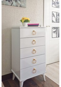 Resim Şifonyer 5 Çekmece Beyaz/Altın 