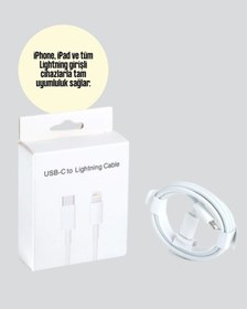 Resim Apple Uyumlu iPhone İpad Airpods 30w Type c To Lightning Kablo 