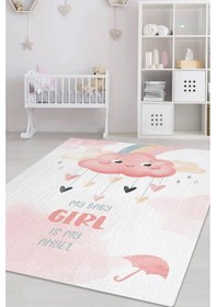 Resim Homshtag Melek Kızım Pembe Renk Çocuk Odası Halısı Bebek Temalı Halı Çok Renkli 