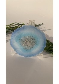 Resim Deniz Mavi Tonlu Siyah Sim Dalgalı Yuvarlak Epoksi Bardak Altlığı Mavi 