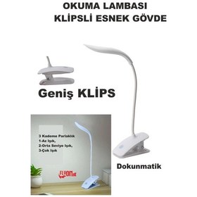 Resim Şarj Edilebilir Klipsli Kitap Okuma Işığı 14 Led Kitap Arası Okuma 3 Modlu Işık Mandallı Lamba Masa Beyaz 