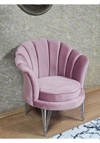 Resim Zafir Tekli İstiridye Krom Kaplama Telli Ayak Çay Seti Koltuk Tekli Berjer , Balkon, Salon, Ofis Pembe 