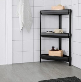 Resim IKEA Vesken Üçgen Raf Ünitesi 3 Katlı Köşe Banyo Rafı Düzenleyici Siyah 