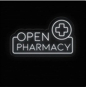 Resim Open Pharmacy Yazılı Ve Şekilli Neon Tabela Beyaz 