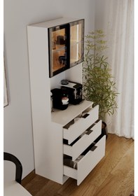 Resim Sierra Temperli Cam Kapaklı Ledli Kahve Köşesi Mutfak Kiler Dolabı Beyaz Beyaz 