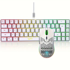 Resim HXSJ-RGB Klavye ve Oyun Mouse, Kompakt 68-Ana Mini Kablo Bağlantılı Klavye ile RGB Arka Işıklama, PS4, Xbox, PC, Dizüstü Bilgisayar ve Mac için Oyun Oynamaya Uygun. 