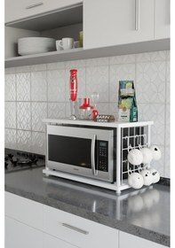 Resim Çevir Kur Beyaz Demir Metal Askılı Mutfak Tezgah Üstü Mikro Dalga Rafı Çok Amaçlı Organizer Raf Beyaz 