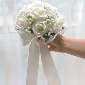 Resim Ebedi Melek Bohem Tarzı Yapay Beyaz Gül Buketi Dantel Detaylı - Düğün & Nişan, Gelin & Nedime El Çiçekleri İçin Mükemmel, Noel, Doğum Günü Hediyeleri & Fotoğrafçılık Aksesuarları, Düğün Süslemeleri İçin İdeal 