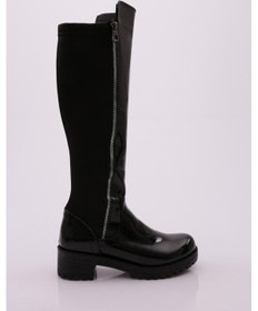 Resim Dgn 604-22k Kadin Yani Fermuarli Arkasi Stretch Topuklu Çizme 604-1557-R1645 Siyah Rugan 