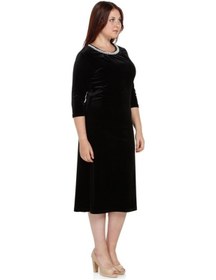 Resim Nidya Moda Büyük Beden Yaka Pilili Elbise-4074S Siyah 