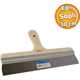 Resim Badem10 Ahşap Eğri Saplı Metal Macun Spatula Temizlik Boya Sıva Kazıma Harç Karıştırma Ispatulası 30 cm 