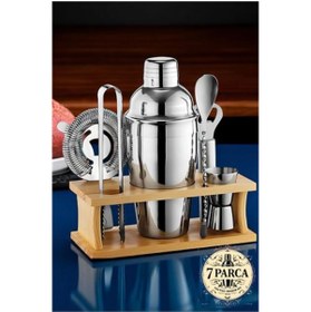 Resim ModaCar Shaker Kokteyl Set - 7 Parça 550 ML Shaker Coctail Set Bambu Standlı 