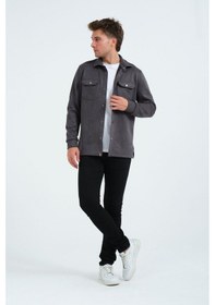 Resim Gri Erkek Süet Gömlek Tişört Üstü Kalın Gömlek Füme Ceket Çok Renkli 