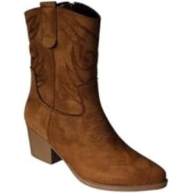 Resim YAZKIŞ Kadın Siyah Taba Süet Üzeri Desenli 5cm Kalın Topuk Kovboy Botu Taba 