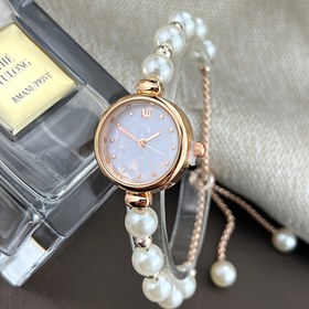 Resim 1 adet Şık Kadınlar için Kuvars Saat - Gül Altın Alaşımlı Kasa ve Kayış, Yuvarlak Menü, Şok Geçirmez, Olmayan, Düğme Pil (Çap <20mm), Kuvars Saat 