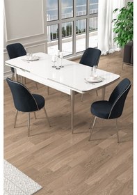 Resim Canisa Pale Serisi 80x132 Açılabilir Beyaz Mutfak Masa Takımı 4 Antrasit Sandalye Krom Detay Masa Beyaz Sandalye Antrasit Krom Ayak 