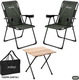 Resim 2 Adet Katlanır Kamp Sandalyesi Ve Masa Seti - Rest - Taşıma Çantalı - Haki - 130 Kg Taşıma Çok Renkli 