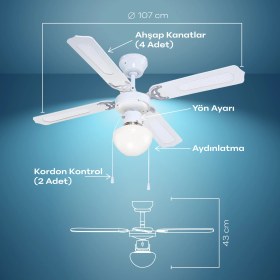 Resim Blooma Tavan Vantilatörü 4 Kanat 107 cm Beyaz 