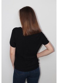 Resim Rich Kadın Organik V Yaka T-Shirt %100 Pamuk Tişört Siyah 