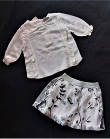 Resim nk kids Kız Bebek Ve Çocuk %100 Viskon Beyaz Renk Tül Etek Pullu Bluz Alt Üst 2'li Takım 