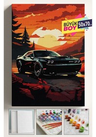Resim Sayılarla Boyama Seti Numaralı Tuval Fırça Boya Dahil Kasnaklı Set 50x70 Cm - Siyah Araba Dodge 