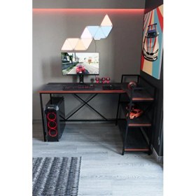 Resim Siyah Raflı Çift Yöne Uygun Oyuncu Masası, Bilgisayar Masası, Gamer Masası, Gaming Masa, L Masa 