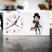 Resim Silahlı Deri Kıyafetli Kadın Karikatürlü Masa Saati 
