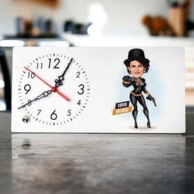 Resim Silahlı Deri Kıyafetli Kadın Karikatürlü Masa Saati 