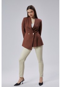 Resim Kahverengi Regular Fit Pile Detaylı Blazer Ceket Kahverengi 