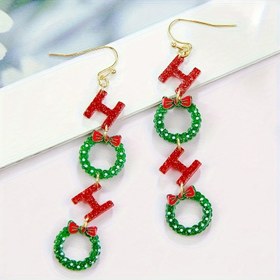 Resim Christmas HOHO Tasarımı Bling Bling Asılı Küpe Basit Klasik Stil Plastik Takı Trendy Christmas Hediyesi 