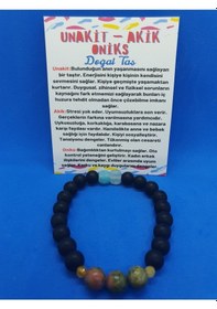 Resim Gümüştel El Sanatları Sertifikalı Unakit Akik Oniks Taşı Tasarım Bileklik Çok Renkli 