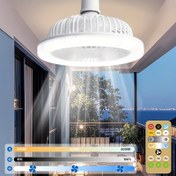 Resim LED tavan vantilatörü ışıkla, düşük profilli tavan vantilatörü ve uzaktan kumandalı, 3 rüzgar hızı akıllı kolay montajlı, zamanlayıcı, ayarlanabilir parlaklık, yatak odası, mutfak ve oturma odası için uygun, E27 vida lambalı vantilatör (tabansız) 