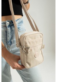 Resim M 227 Mega Bag Krinkıl Kumaş Unisex Küçük Omuz Çantası, Telefonluk Çok Renkli Yavruağzı 