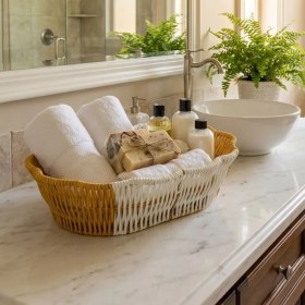 Resim Marsilyan Buffer® Oval Çift Renkli Plastik Rattan Ekmek ve Meyve Sepeti - Çok Amaçlı Banyo ve Mutfak Düz 