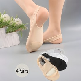 Resim Kadınlar İçin Dört Paket İlkbahar/Yaz Görünmez Parmak Çorapları – Sünger Yastıklı Görünmez Bot Çorabı, Yüksek Topuklu Ayakkabılar için Yazlık Kısa Çorap Seti 