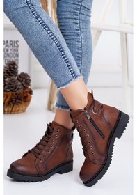 Resim Dilimler Ayakkabı Arka Detaylı Taba Kadın Postal Bot-544-Taba 