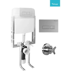 Resim Turkuaz Ova Gömme Rezervuar 3'lü Set Kumanda Paneli+Stop Valf 